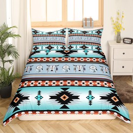 Erosebridal Western Bedding Set Queen,Southwestern Comforter Cover Exotic Bull Skull Duvet Cover for Kids Child,Dream Catchers Aztec Quilt Cover Tribe Feather Western Animals Boho Decor Red Black
