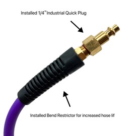SYXQT Hybrid Air Hose(PVC) 1/4-Inch x 50FT，Air Compressor Hose 300 PSI Heavy Duty, Kink Resistant, All-Weather Flexibility with 1/4-Inch Industrial Air Fittings and Bend Restrictors,Purple