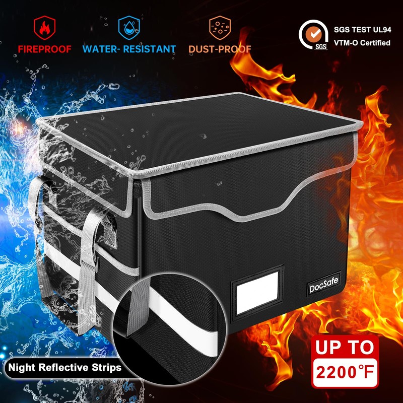 DocSafe Fireproof Document Box with Lock, File Storage Organizer with