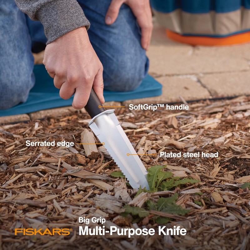 Fiskars Steel Garden Knife, Multi-Purpose Weed Puller Gardening Tool for
