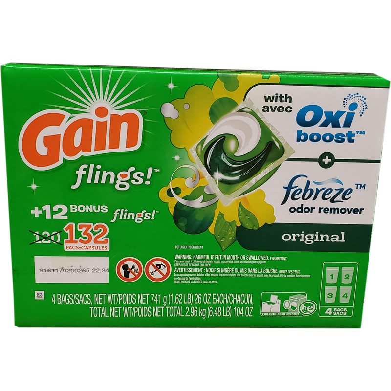 Orgain GAIN Flings! Original Scent Liquid Laundry Detergent Pacs, 132