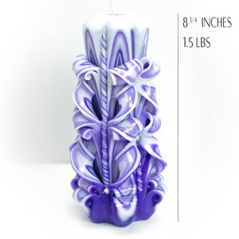 Carved Candle Artisan Handmade Decorative Dipped Candle 8 inch Purple White Fall Thanksgiving New Year Christmas Holiday Seasonal Gift for Mom Home Accent Scented - Lavender