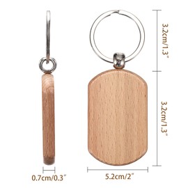 JUXYES 100 PCS Unfinished Wooden Keychain Blanks for Engraving, Wood Engraving Blanks Key Chain, DIY Wood Keychain Tags Unfinished Wooden Key Ring Key Tag, 52×32×7mm