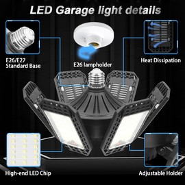 AUDLES 4 Pack LED Garage Light, 200W 20000LM 6500K LED Shop Lights, Garage Lights Ceiling Led with 6+1 Deformable Panels, Screw in E26/E27 Socket Bulb for Warehouse, Workshop, Basement, Barn Lighting