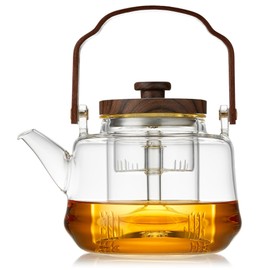 Glass Teapot with 2 Infusers, Heat Borosilicate Glass, Stovetop Safe Tea Kettle, Glass Tea Pot with Infuser and Lid for Loose Tea, 1090ml/36.9oz