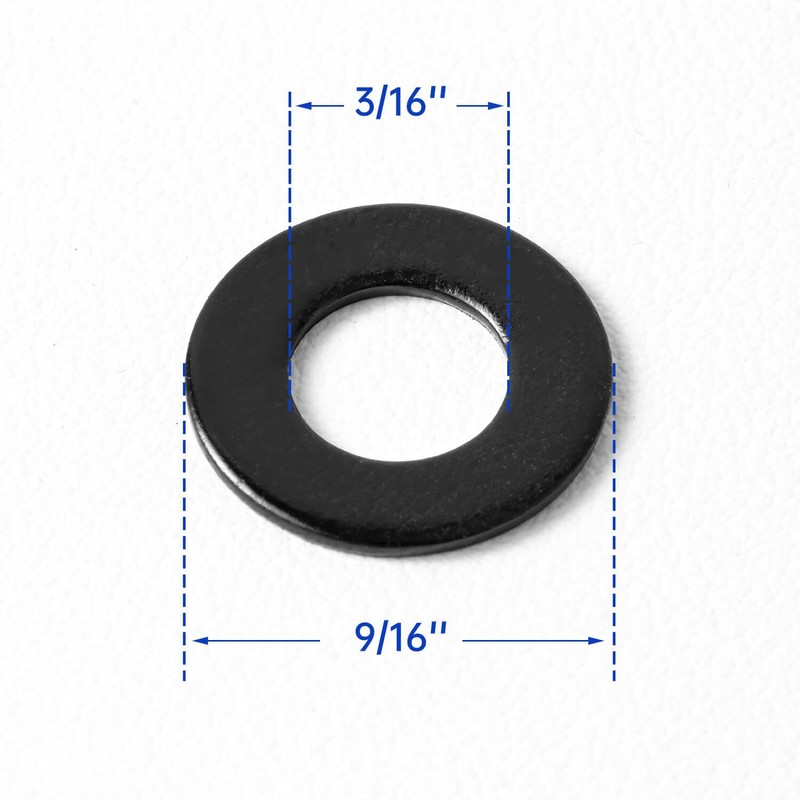 3/16'' (100 Pack) Stainless Steel Flat Washers, 9/16'' OD, Black
