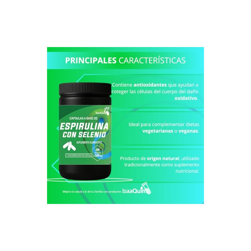 Espirulina con Selenio IsaaQuim | Suplemento Alimenticio | 200 Cápsulas