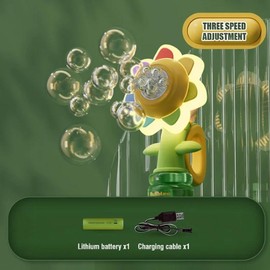 Seven Color Sunflower Shake Head Soap baby Bubbles Swing Light 3 Speed Adjustment Automatic Blowing Handheld seven-color flower Bubble Machine Kids Toys:_Three Speed Mode-4