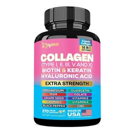 Zoyava Collagen Supplement - Type I, II, III, V and X - with Biotin, Keratin, Hyaluronic Acid & 13+ Extra Strength Ingredients for Beauty, Fitness, & Healthcare - 90 Capsules - MADE IN USA:_270 Count (3 Months Supply)