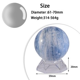 KYEYGWO Blue Celestite Crystal Ball with Acrylic Stand, Decorative Sphere for Witchcraft Fortune Teller Home Decor, 61-70 mm