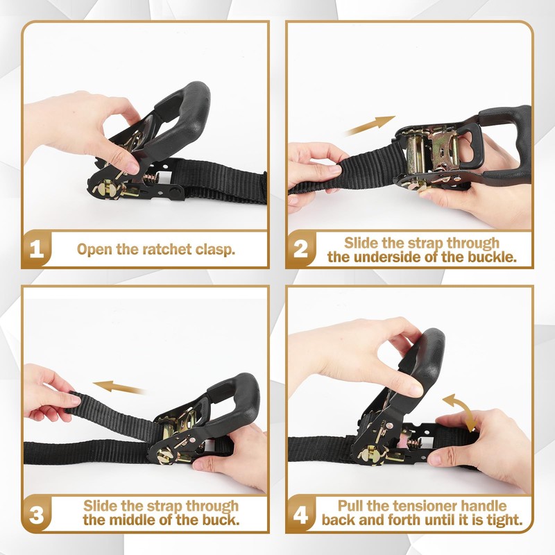 IAZZCO Heavy Duty Ratchet Straps with Hook - 1.6 Inch