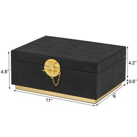 HofferRuffer Elegant Faux Leather Decorative Box, Storage Jewelry Box Organizer, Large Dresser Cosmetic Organizer Holder, Classic Jewelry Accessory Organizer, 11x8x4.8 inches (Black)