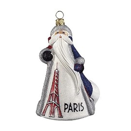 Joy to the World French Santa in Paris France Polish Glass Glitterazzi Christmas Ornament ONE pc