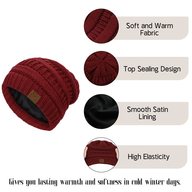 Beanies Women Satin Lined Beanie Winter Hats for Women Silk