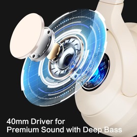 Bluetooth Headphones Over Ear, Up to 60H Playtime and HiFi Stereo Sound with Microphone, Lightweight Wireless Headset, Good for Gaming, Listening Music On Travel for Women/Ladies/Girls (Beige)