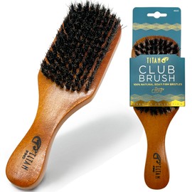 Titan Club Wave Brush for Men - 100% Natural Boar Bristles, Durable Wooden Handle, Smoothing Brush for All Hair Types, Restores Shine and Waves