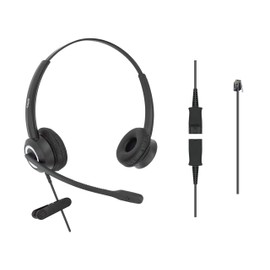 dailyheadset RJ9 Teléfono de oficina con cable auriculares con cancelación de ruido para, Negro, Duo for MITEL Nortel Meridian Polycom Packet 8