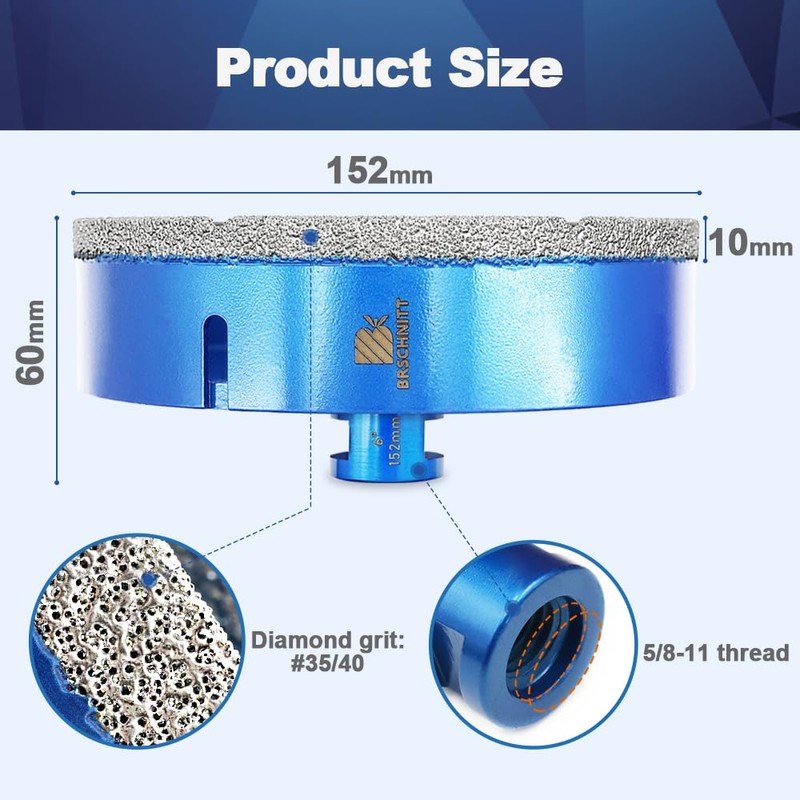 6 Inch Diamond Core Drill Bit for Porcelain Tile Ceramic