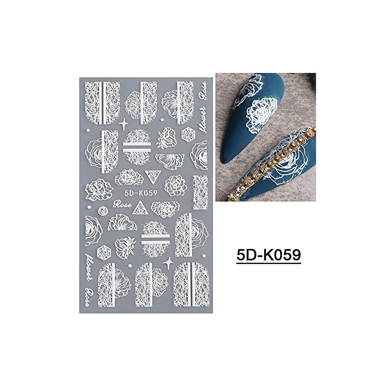 LANODO 4 Pcs Nail Stickers 5D Flower Black and White
