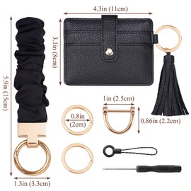 Aphlos Wristlet Keychain for Women with Card Holder, Elastic Key Ring Bracelet for Room Keys, Charms, Comfortable and Durable Wrist Strap Organizer for Work, Travel, Pool Days (Black)