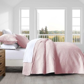 Boryard 3-Piece King Quilt Set, Lightweight Soft Bedspread (104x90 inches) with 2 Pillow Shams (20x36 inches), Pink