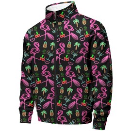 Nosirhoc Men's Tracksuits Neon flamingos tropical Sweatsuits 70s 90s 80s outfit for men 2 Piece Casual Full Zip Active Sports Sets with 2 knit Cuffed Beanie 02-L