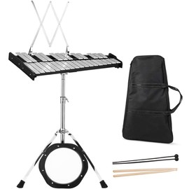 Giantex Percussion Glockenspiel Bell Kit 30 Notes, Xylophone with Adjustable Height Frame, Music Stand, 8" Practice Pad, Bell Mallets, Drumsticks, Carrying Bag, for School Band Beginner Student