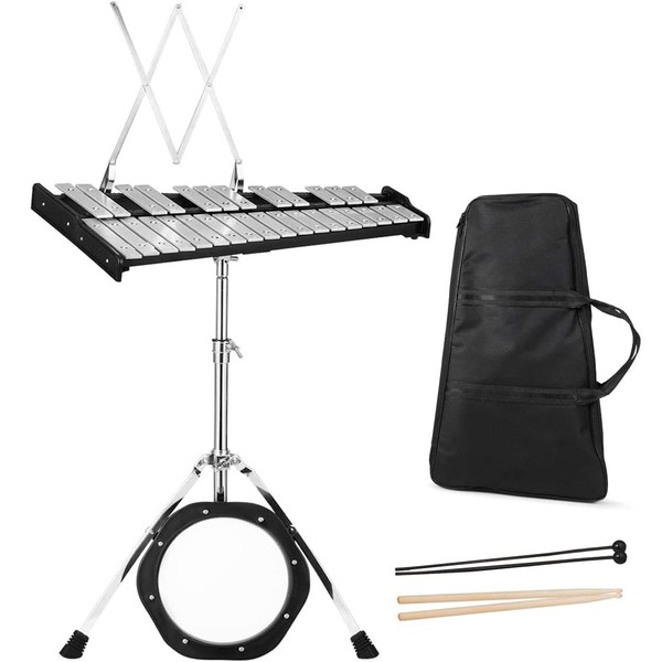 Giantex Percussion Glockenspiel Bell Kit 30 Notes, Xylophone with Adjustable Height Frame, Music Stand, 8" Practice Pad, Bell Mallets, Drumsticks, Carrying Bag, for School Band Beginner Student