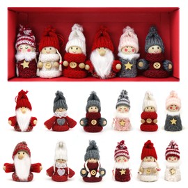 FHzytg Pack of 12 Small Gnome Figures, Gnome Figures, Small Pendant, Christmas Tree Decoration, Wooden Pendant, Christmas Tree Pendant, Funny Gnome Decoration for Christmas