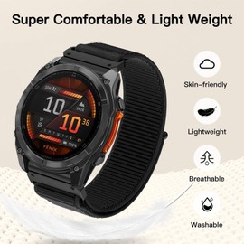 Strap for Garmin Fenix 6X/6X Pro, Quickfit 26 mm Watch Strap Nylon Velcro Strap for Garmin Fenix 7X/7X Pro/8 51 mm/5X/5X Plus/Fenix 3/3 HR, Enduro 2, Instinct 2X, Epix Pro 51 mm, Descent MK1/2, Quatix