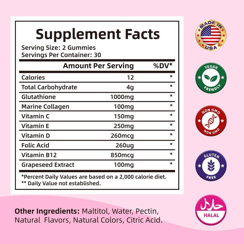 HEALOADING Glutathione Supplement Collagen Gummies: L-Glutamine Contains Marine Collagen Vitamins