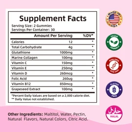 HEALOADING Glutathione Supplement Collagen Gummies: L-Glutamine Contains Marine Collagen Vitamins C, E, D&B12 Glutathione Gummies 1000mg for Anti-Aging Formula and Strengthen Bones