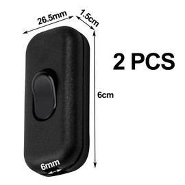 Pack of 2 cord switch, cord switch, 2-pin, lamp switch, intermediate switch, cable switch, 6 A 250 V, for 2-3 core cables, for lamps, small devices (black)