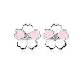 Silver Stud Earrings for Women Girls, Silver Flower Stud Earrings with Cubic Zirconia, Hypoallergenic Flower Earrings Jewelry Gifts for Girls Teens