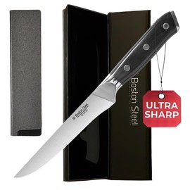 Boston Steel Boning Knife 6 Inch – Ultra Sharp High Carbon Stainless Steel Kitchen Knife with Comfortable Grip, Ergonomic Handle, Gifts for Women and Men, Premium Cooking Knife with Gift Box