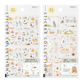 Midori 82687006 82688006 Notebook Seal, Cat Pattern, S + M, Set of 2