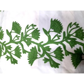 UNKNOWN Embroidered Crewel floral vine organic green and off white Upholstery Fabric
