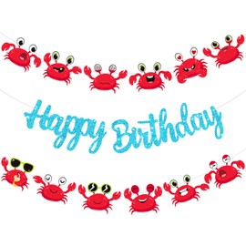 Crab Birthday Party Decorations 3Pcs Crab Theme Birthday Party Banners Crab Party Cutout Banners Crab Birthday Party Supplies for Ocean Sea Animals Beach Party Decorations