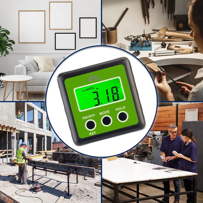 AGT Professional Inclinometer: Digital Protractor, Illuminated LCD Display, Aluminium, IP54,