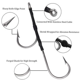 Double Hook Rig for Trolling and Chunking Big Game Southern Tuna Hooks Stainless Steel Forged Fishing Hooks for Saltwater Fishing (8/0 3pcs)