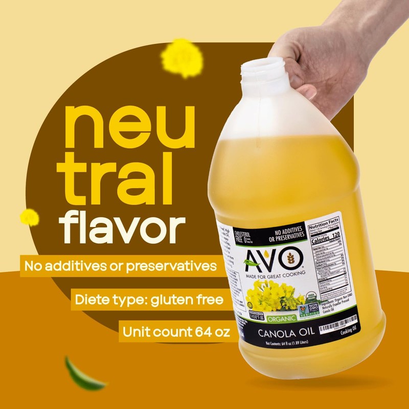 AVO ORGANIC CANOLA Oil Frying, Baking, Non-stick Sautéing, Salads, Vinaigrette,