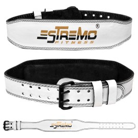 ESTREMO Weight Lifting Belt Leather courted Power Lifting Back Support for Men Women Lever Deadlift Belt Powerlifting Adjustable Buckle-Stabilizing Lower Back Support 4 Inches - White (XX-Large (42"-48"))
