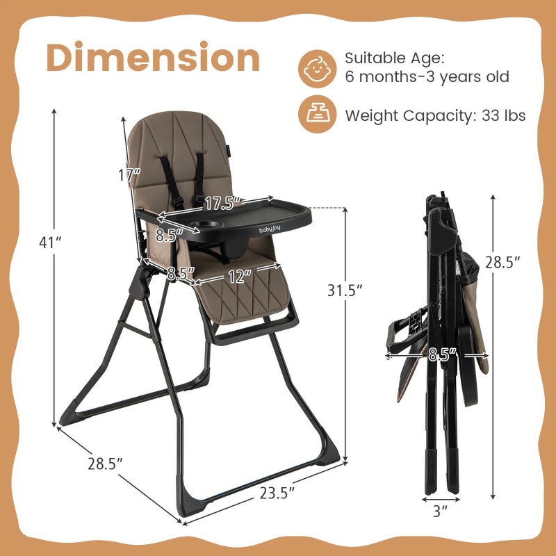Babyjoy Foldable High Chair Easy Clean Compact Highchair with Removable