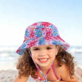Sombrero de verano para bebé niña con UPF 50+ para niños, gorro de playa de algodón ajustable para niños de 2 a 10 años, Flor pequeña rosa, 2-10 años