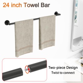 Matte Black Bathroom Hardware Set, VOTZAAQ 24-Inch Towel Bar, Towel Racks for Bathroom, Robe Towel Hanger Hooks, Toilet Paper Holder, Bathroom Accessories Set, 4-Pieces