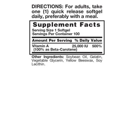 Nature's Truth BetaCarotene 25000 Iu Vitamin A Softgels, 100 Count