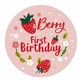 120 Pcs Pink Strawberry Birthday Thank You Stickers – 1.6" Round Red Berry Party Favor Labels – Girl 1st Birthday Decoration for Cookie, Treat Bags & Party Supplies