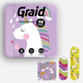Graid Kids Adhesive Flexible Fabric Waterproof Bandages | Assorted Shapes Unicorn-48Ct