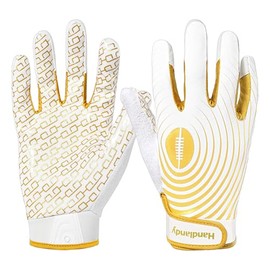 AIGEVTURE Mens Football Gloves Wide Receiver Youth Sticky Mens Receiving Gloves Best Gifts White and Gold Large