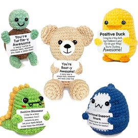 Emotional Support Crochet Animals Mini Positive Crochet Animal Encouragement Gifts for Women Men Easter Inspirational Animal Positive Duck,Emotional Support Shark Turtle Turtle Dinosaur Stuffed Animal